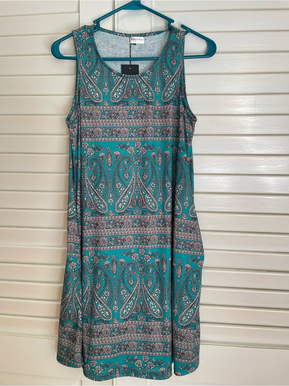 Simple Teal Paisley Sleeveless Swim Coverup